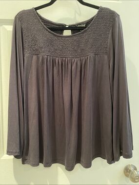 Lucky Brand Charcoal Smocked Yoke Long-Sleeve Tunic Size L